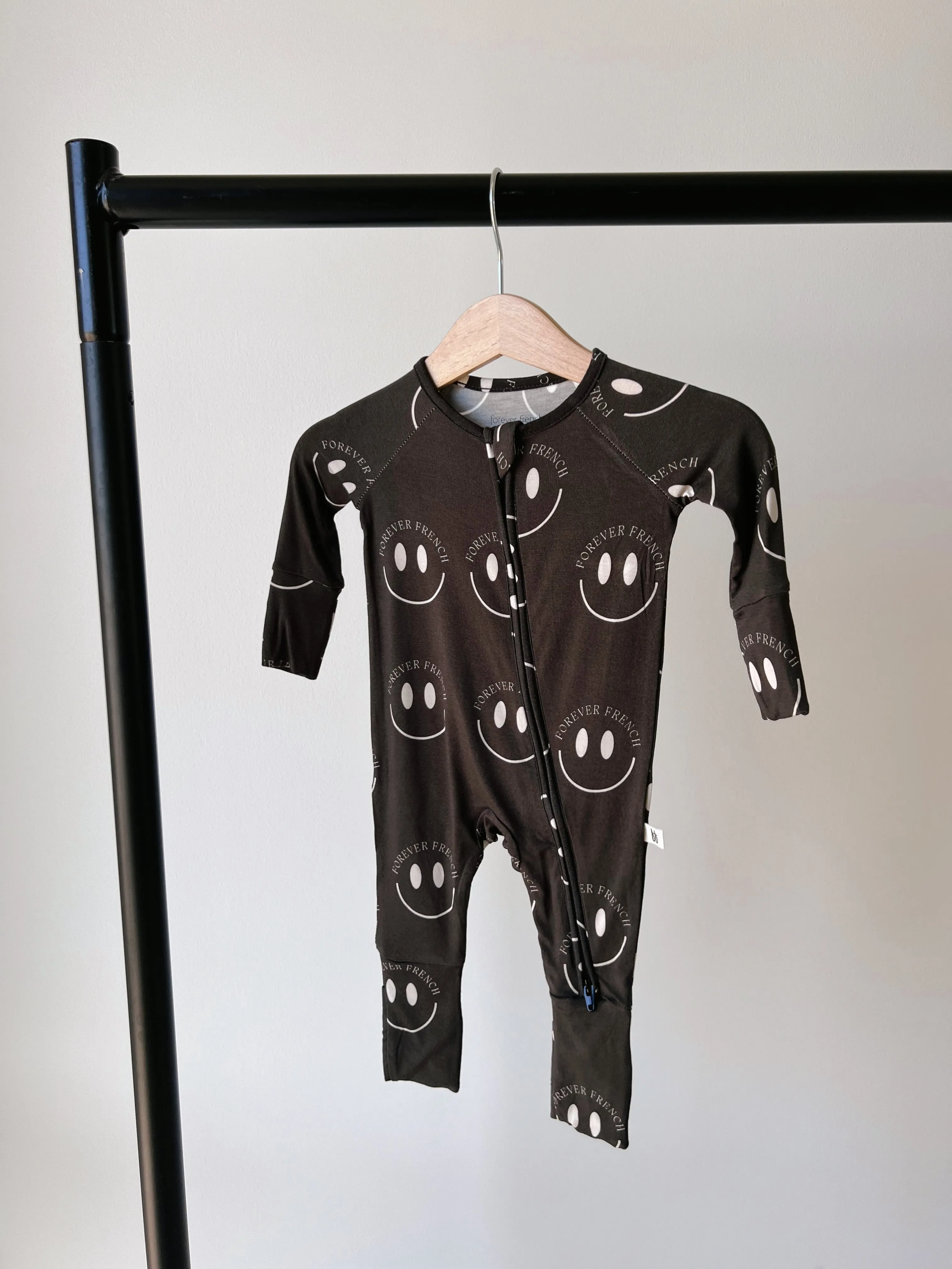 Bamboo Zip Pajamas | Charcoal & White ff Smile