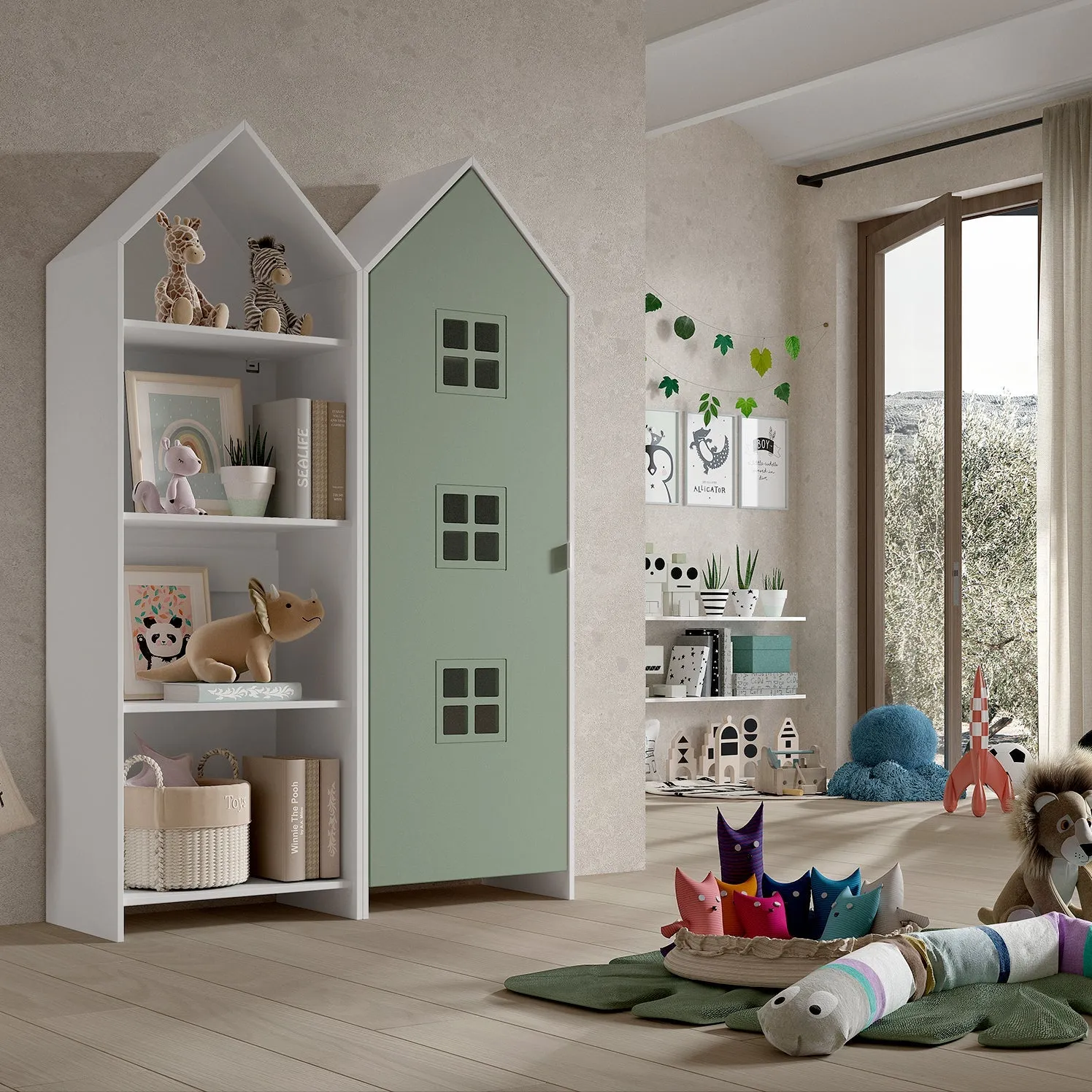 'Beach House' Wardrobe and Shelf Set - Green