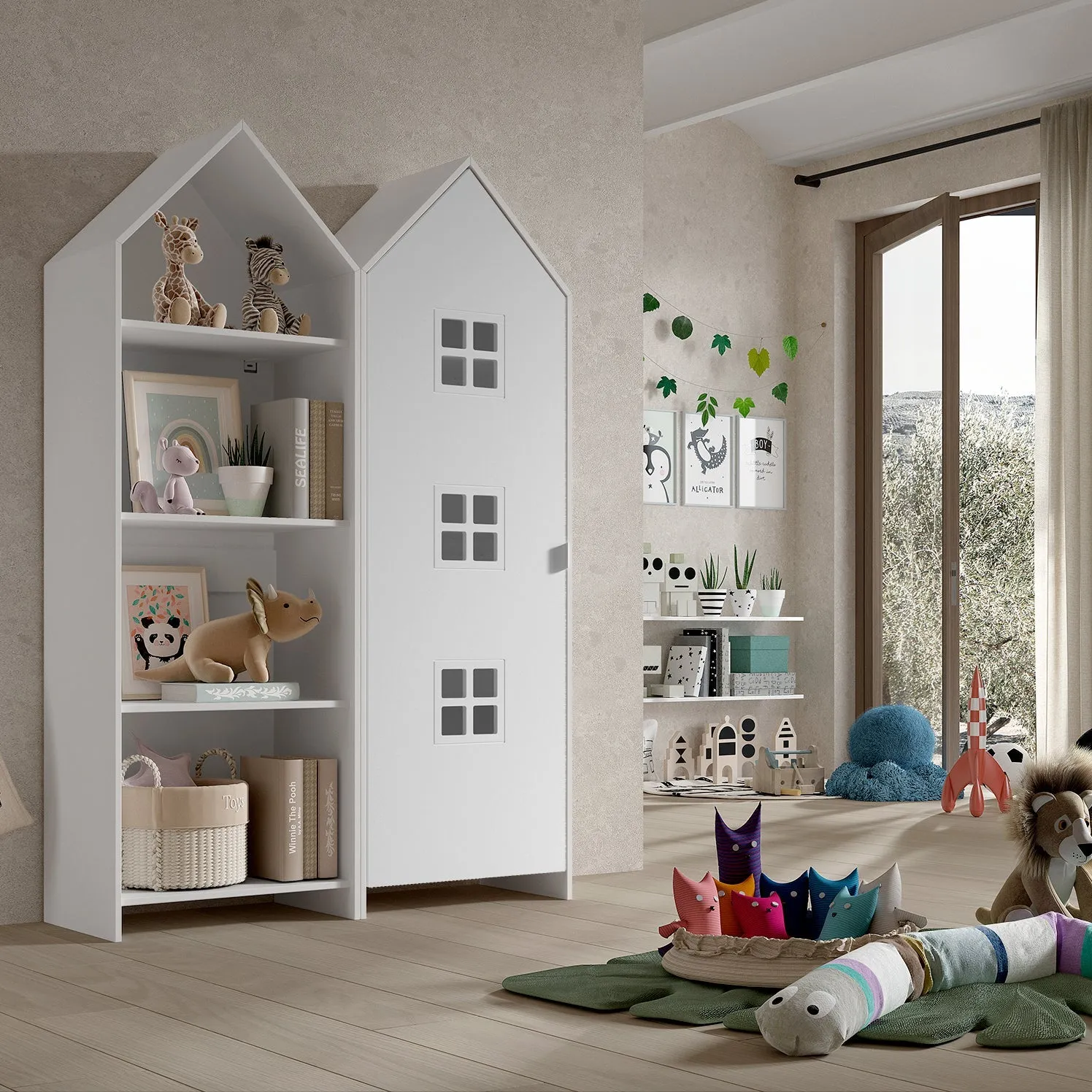 'Beach House' Wardrobe and Shelf Set - White