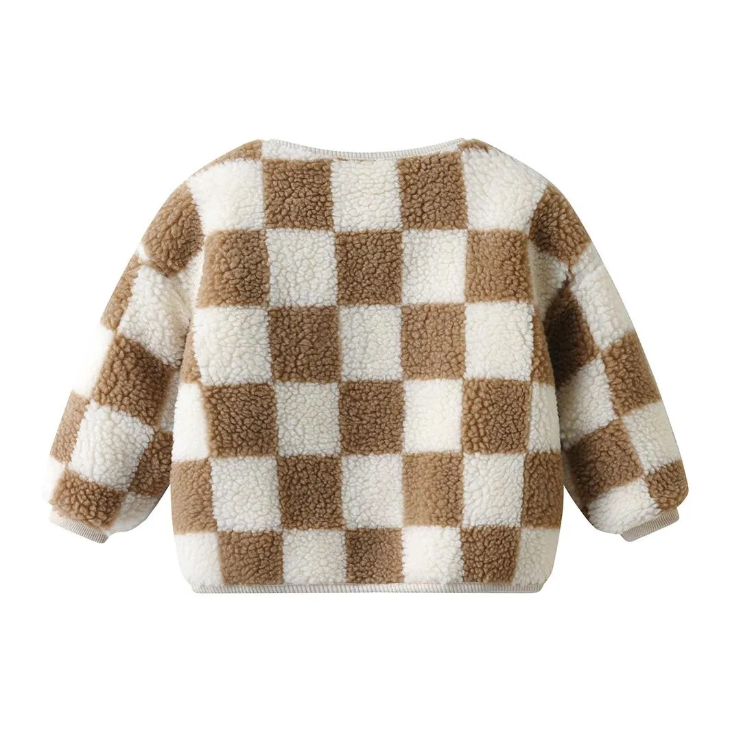 Beau Checkerboard Teddy Coat (Cocoa)