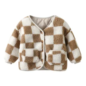 Beau Checkerboard Teddy Coat (Cocoa)