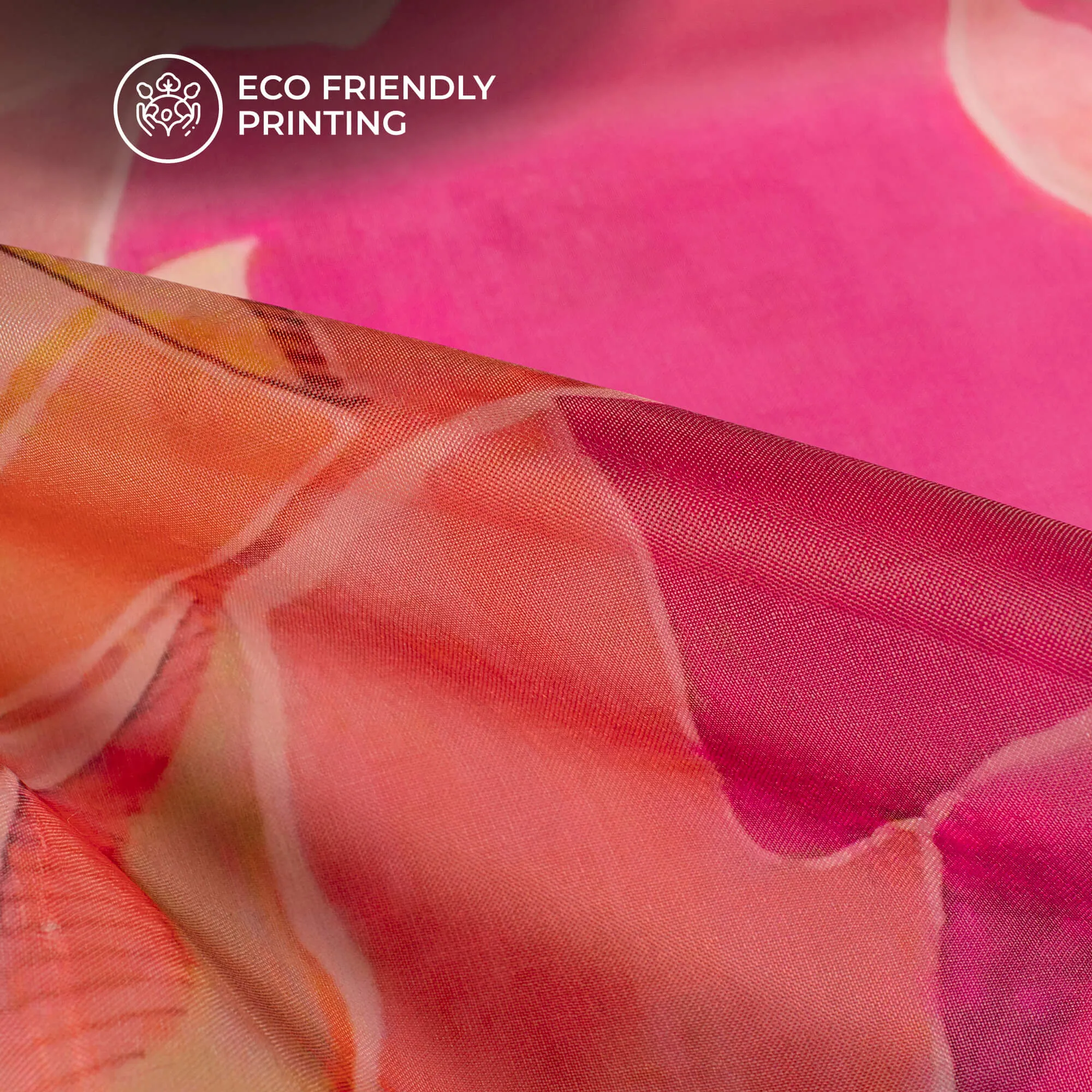 Beautiful Pink Leafage Digital Print Pure Organza Fabric