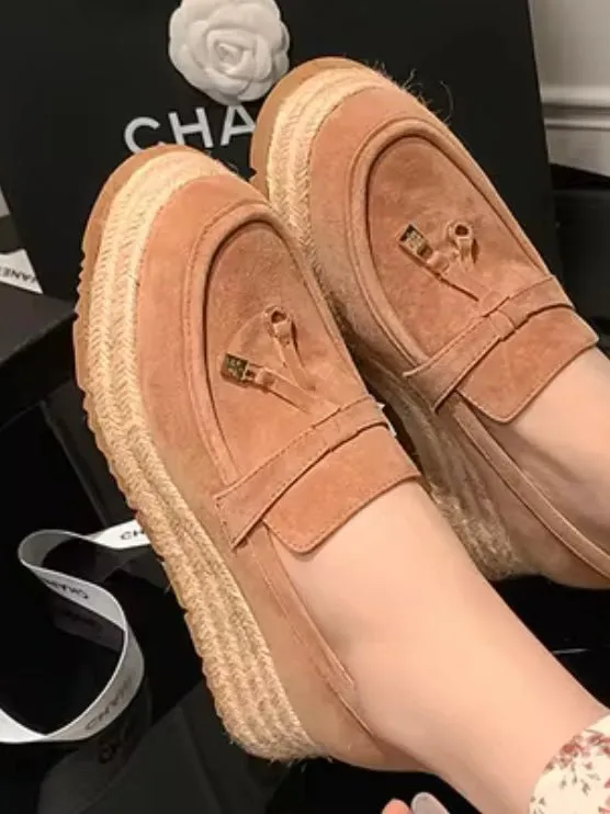 Beige apricot slip on espadrilles platform