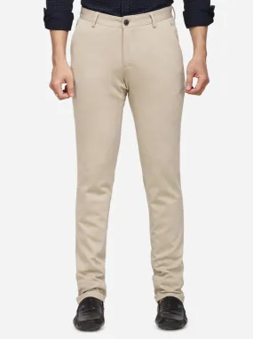 Beige Solid Venice Fit Casual Trouser | JadeBlue