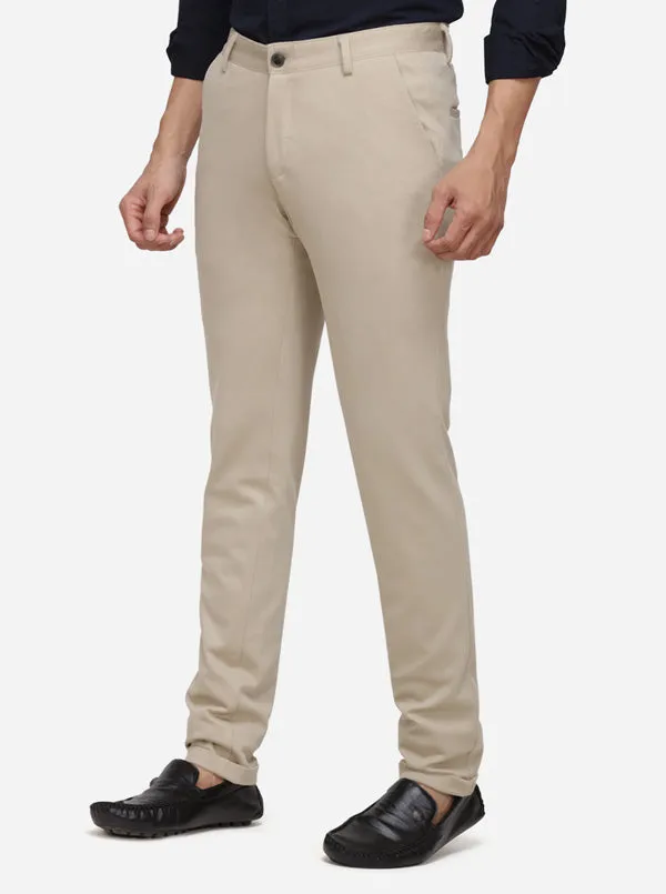 Beige Solid Venice Fit Casual Trouser | JadeBlue