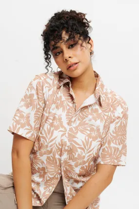 Beige Tropical Print Shirt