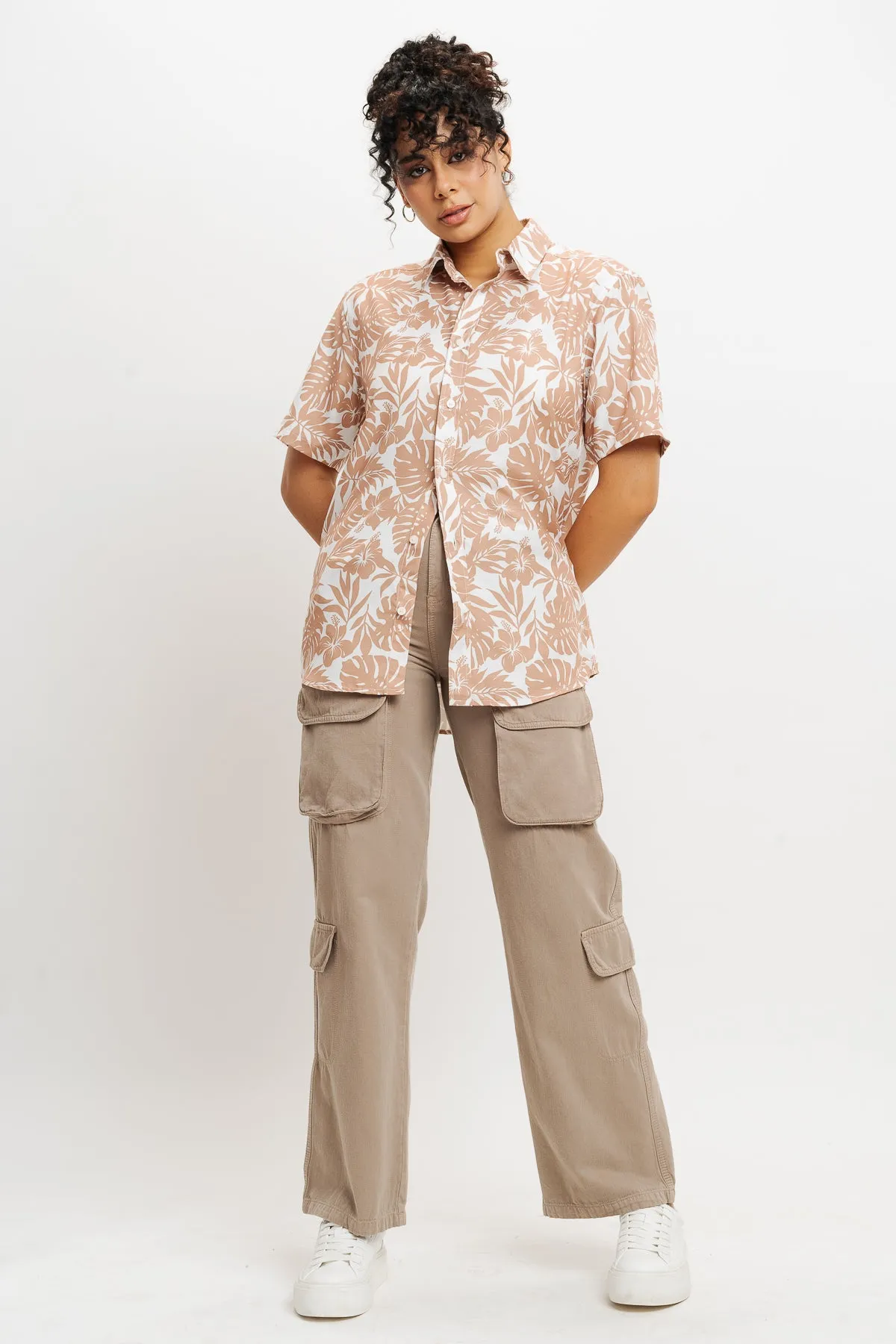 Beige Tropical Print Shirt