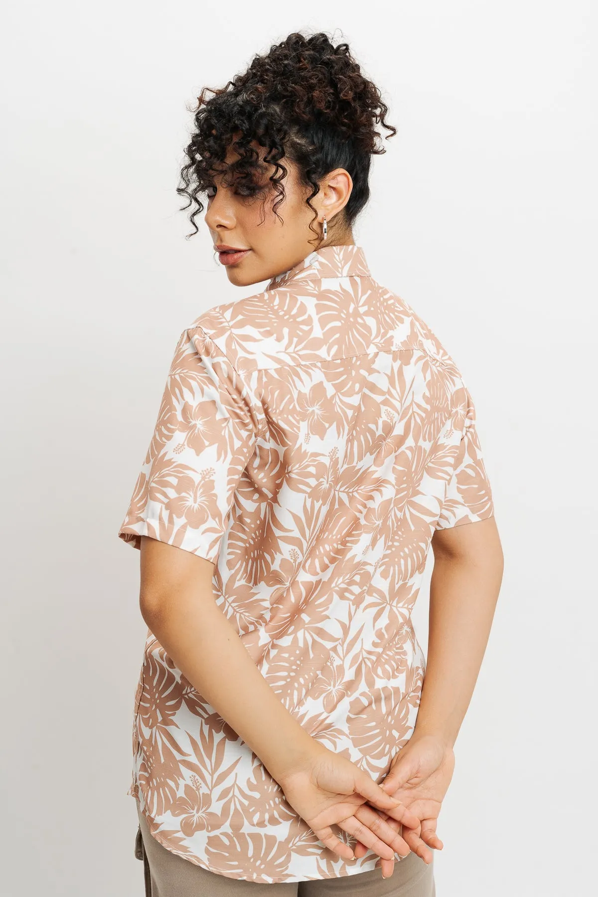 Beige Tropical Print Shirt