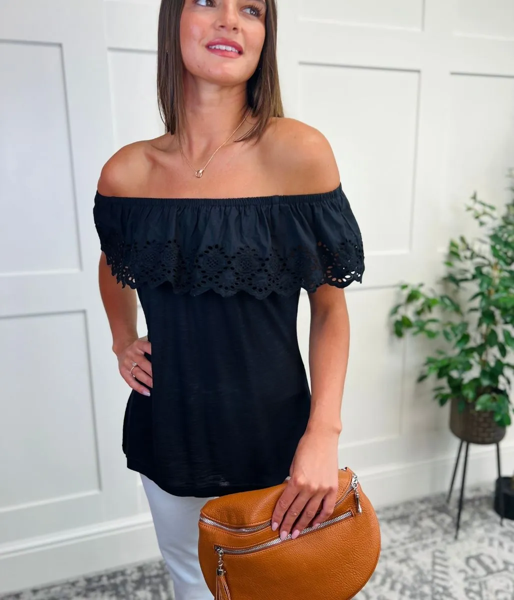 Black Broderie Bardot Top 18