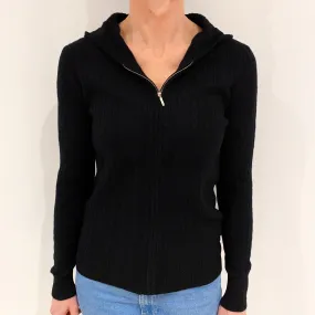 Black Cable Cashmere Zip Up Hoodie Small