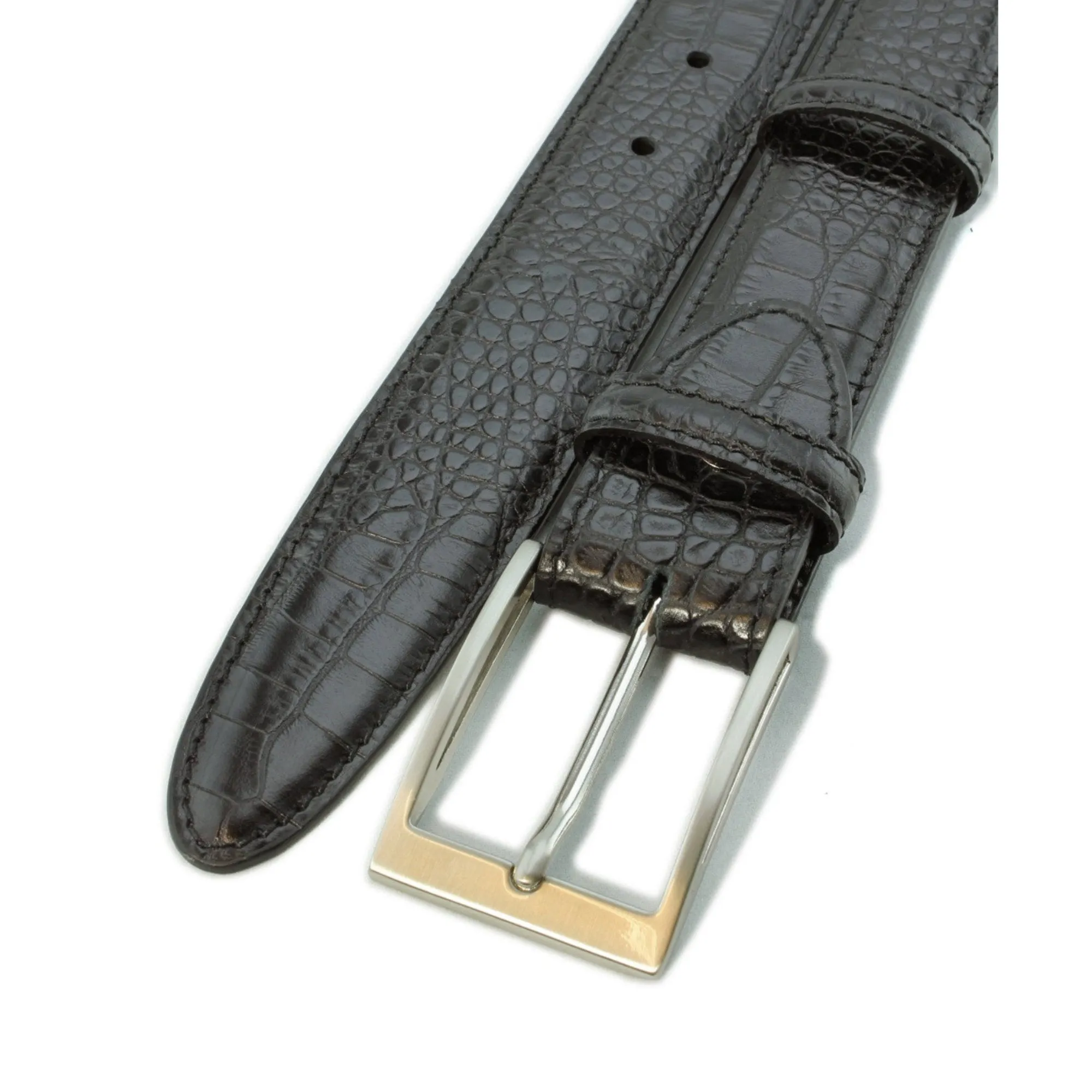 Black mock crocodile belt with satin silver buckle