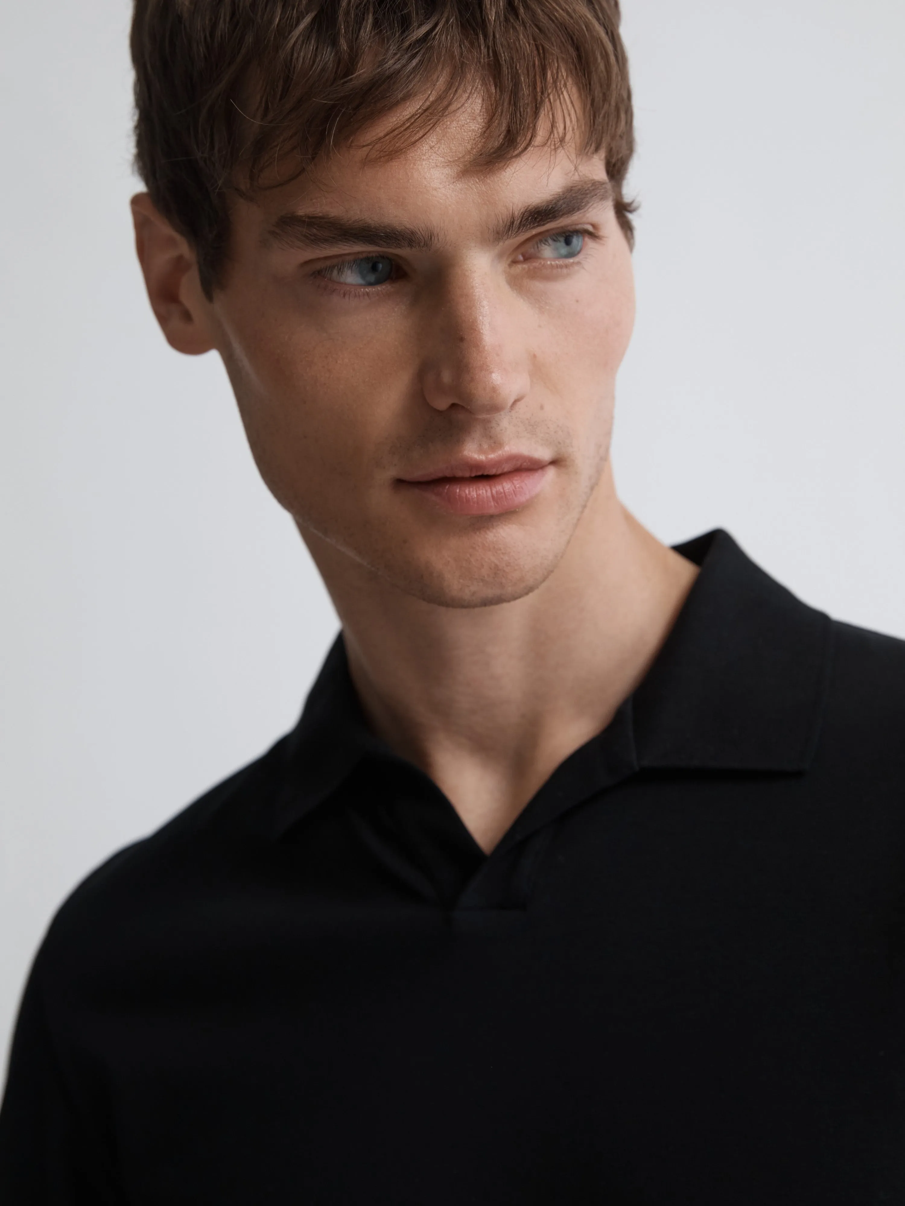 Black Organic Cotton Revere Collar Polo