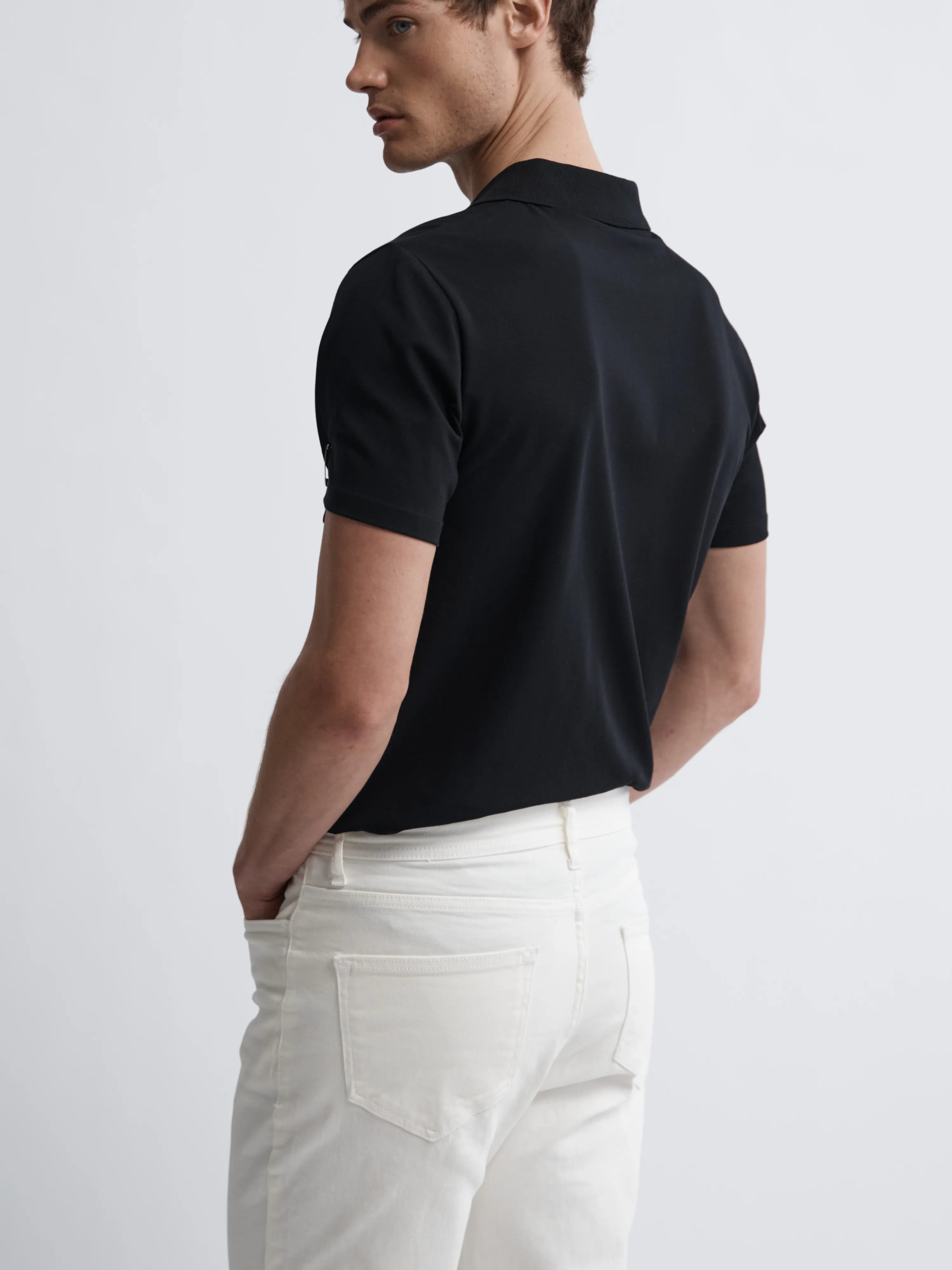 Black Organic Cotton Revere Collar Polo