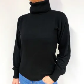 Black Slouchy Cashmere Polo Neck Jumper Medium