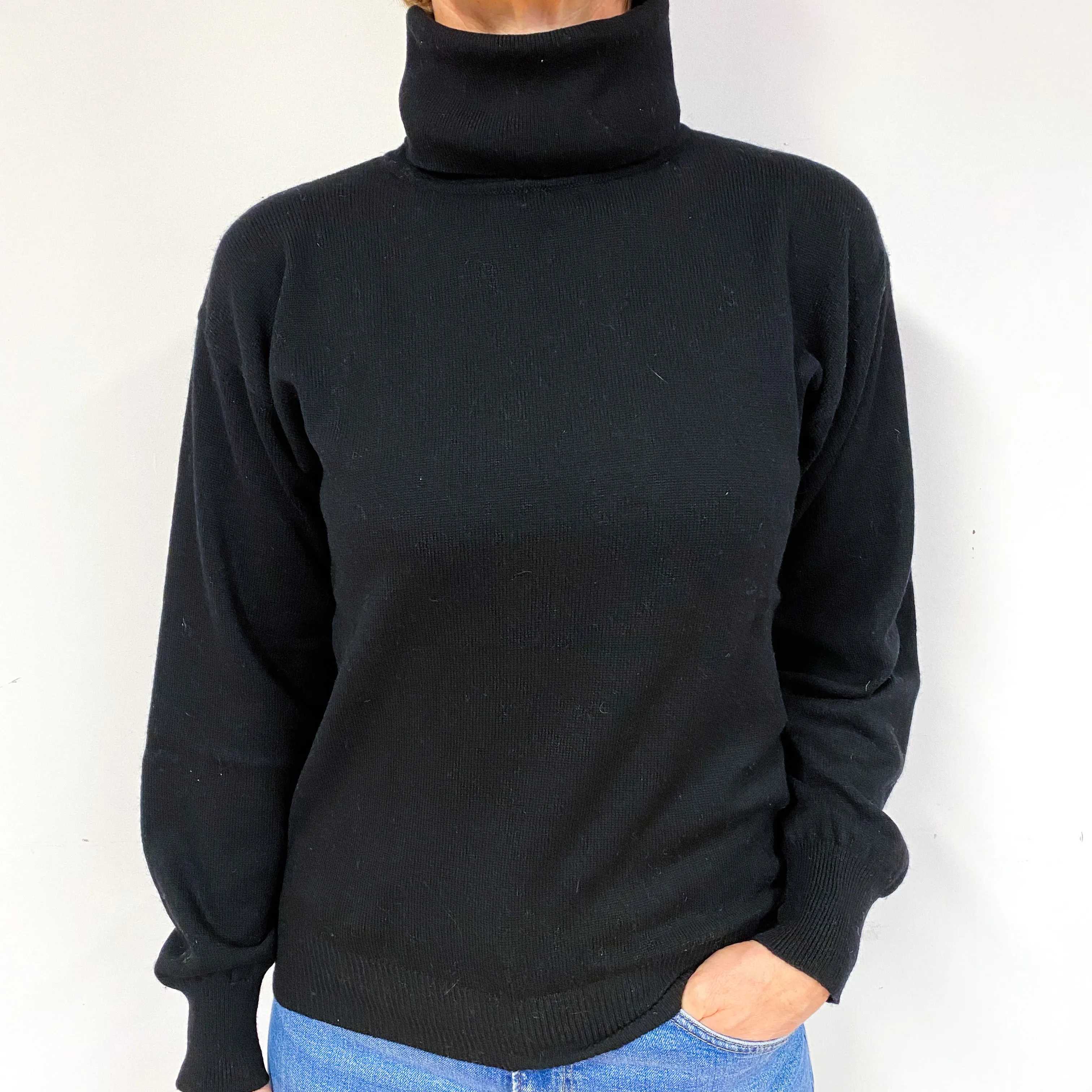 Black Slouchy Cashmere Polo Neck Jumper Medium