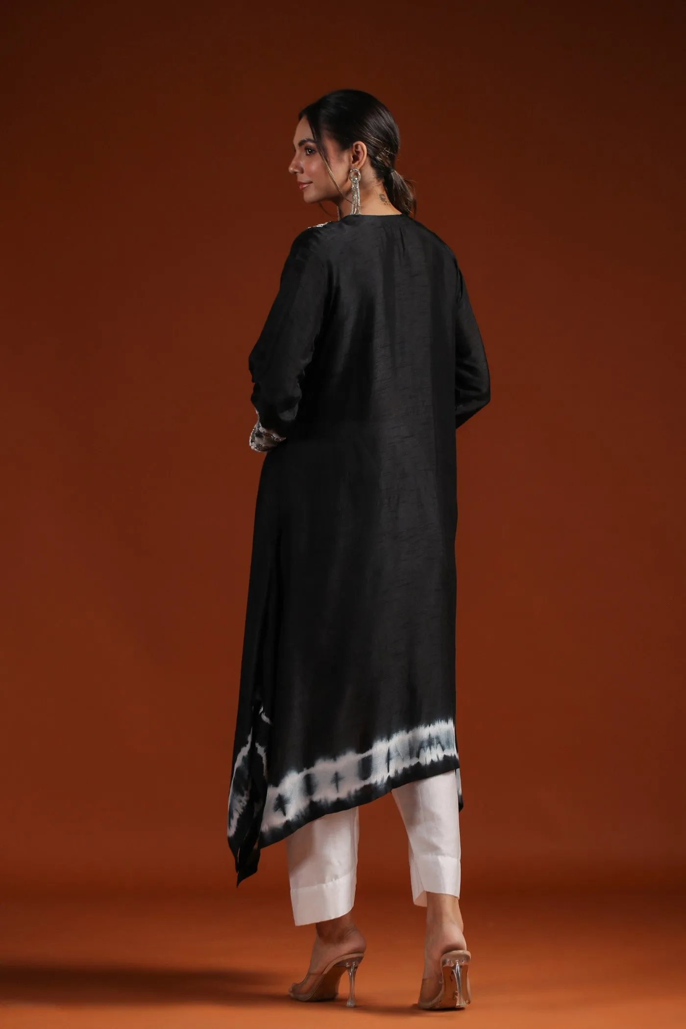 Black Tie Dyed Embellished Kurta & Pant