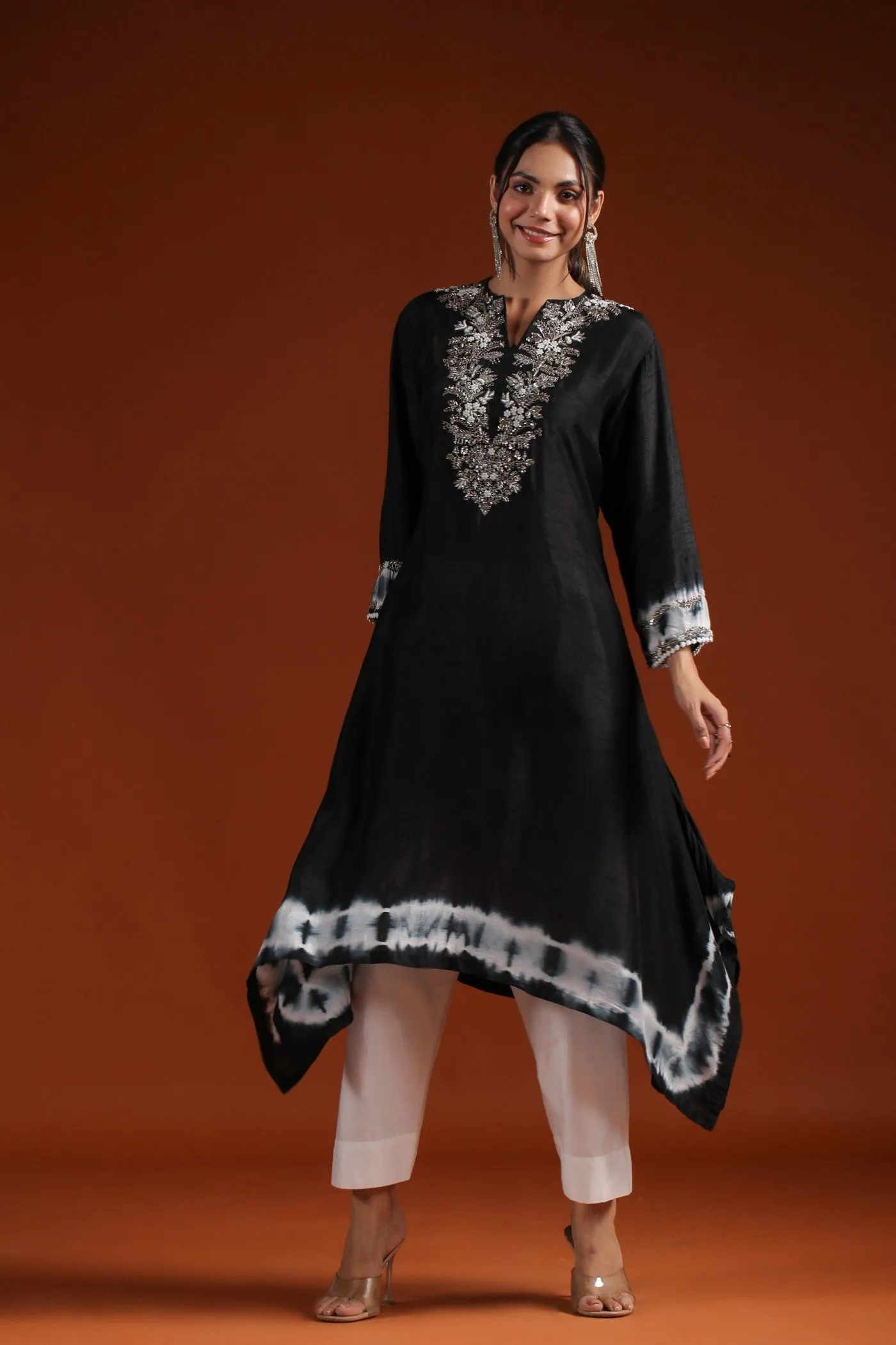 Black Tie Dyed Embellished Kurta & Pant