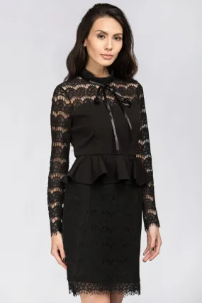 Black Yoke Lace Peplum Mini Dress