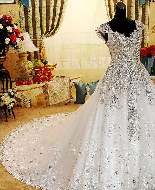 Bling Crystal Beaded Wedding Dress A Line Bridal Gowns