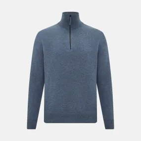 Blue Melange  Half-Zip Cashmere Jumper