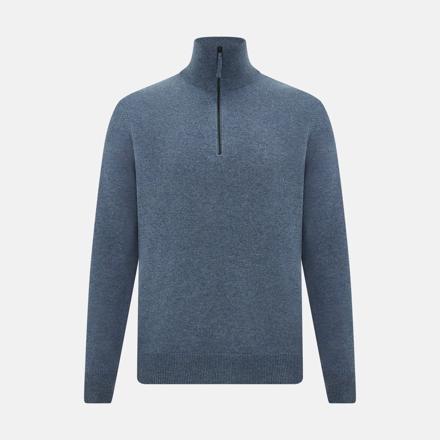 Blue Melange  Half-Zip Cashmere Jumper