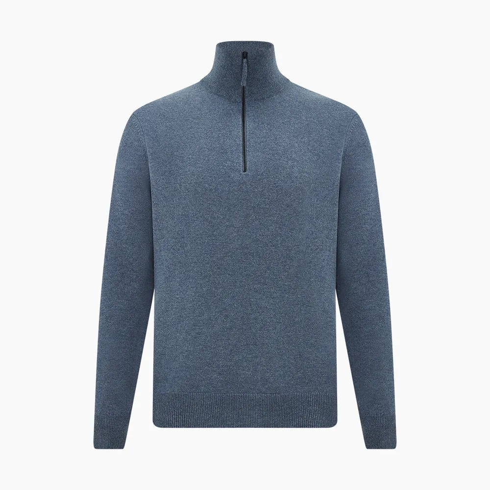 Blue Melange  Half-Zip Cashmere Jumper