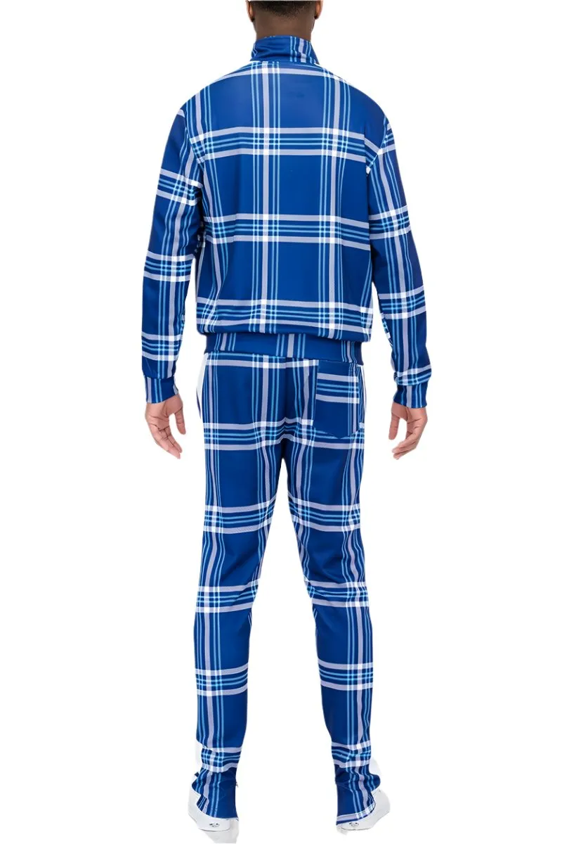 Blue Plaid Track Jacket and Pant Set