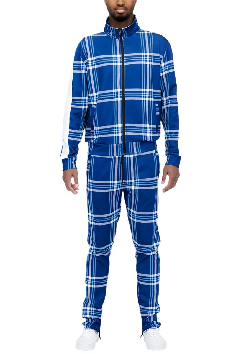 Blue Plaid Track Jacket and Pant Set