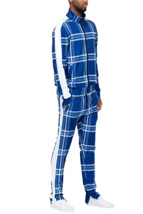 Blue Plaid Track Jacket and Pant Set