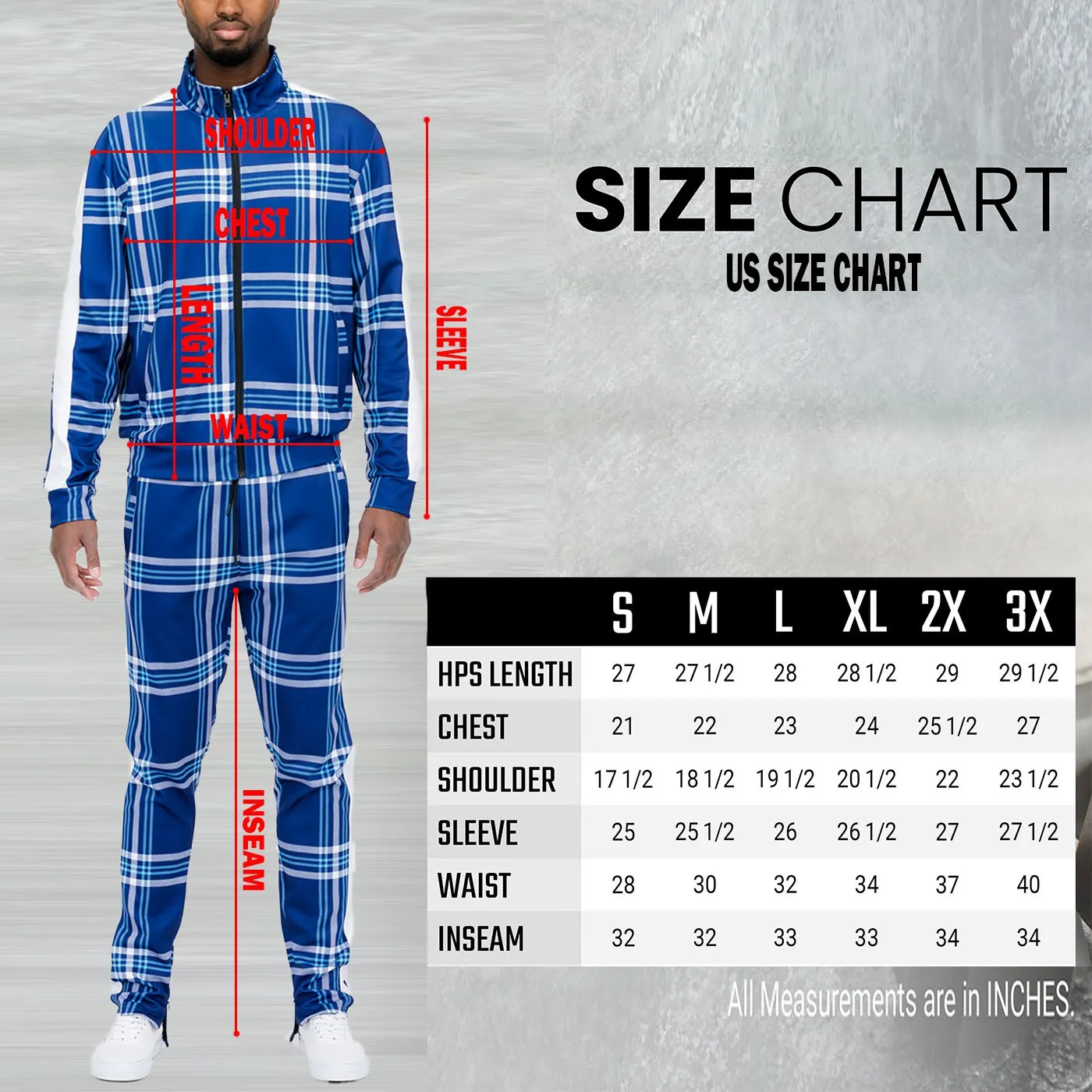 Blue Plaid Track Jacket and Pant Set