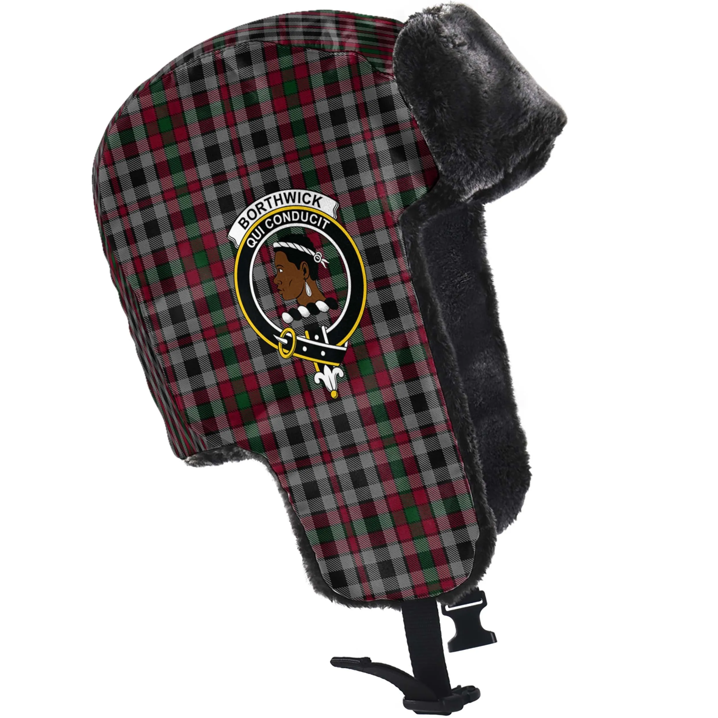 Borthwick Tartan Winter Trapper Hat with Family Crest