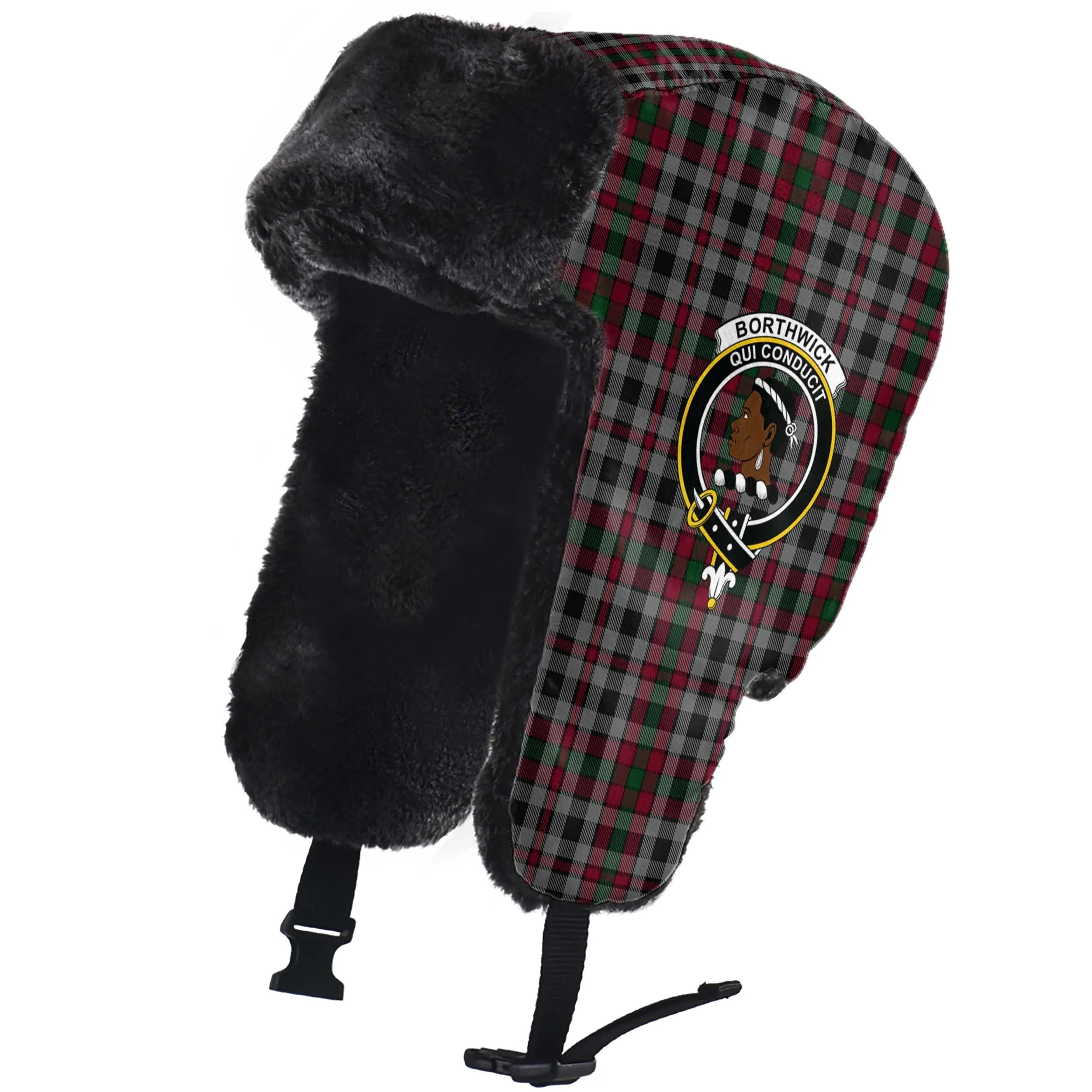 Borthwick Tartan Winter Trapper Hat with Family Crest