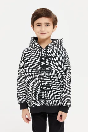 Boys Black And White Hooded Sweatshirt