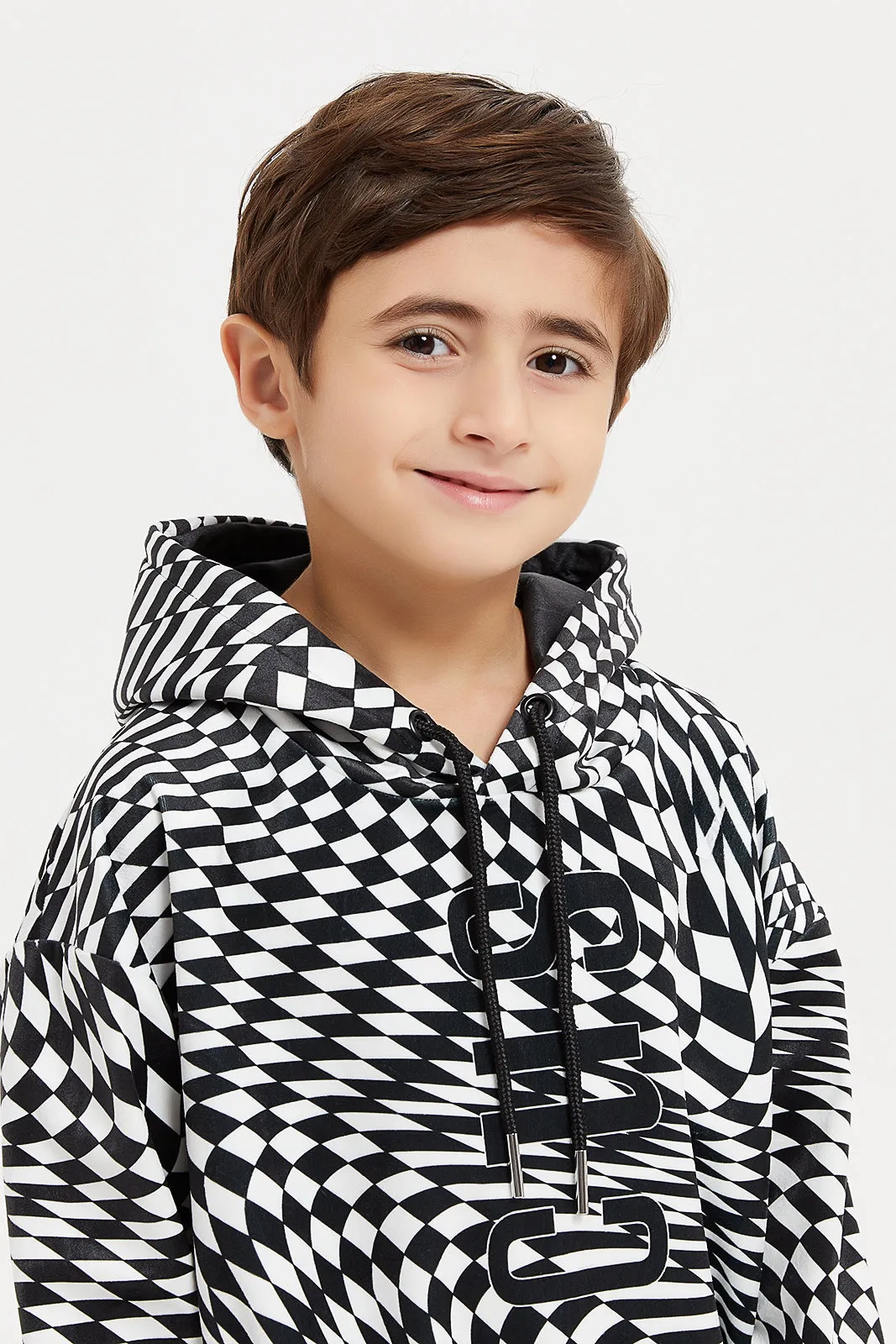 Boys Black And White Hooded Sweatshirt