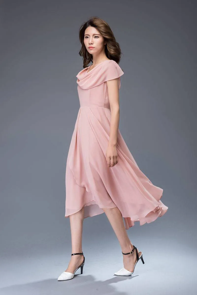 bridesmaid dress, chiffon dress, pink dress, midi dress, womens dresses, prom dress, fit and flare dress, wedding dress, evening dress C943