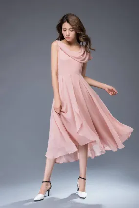 bridesmaid dress, chiffon dress, pink dress, midi dress, womens dresses, prom dress, fit and flare dress, wedding dress, evening dress C943