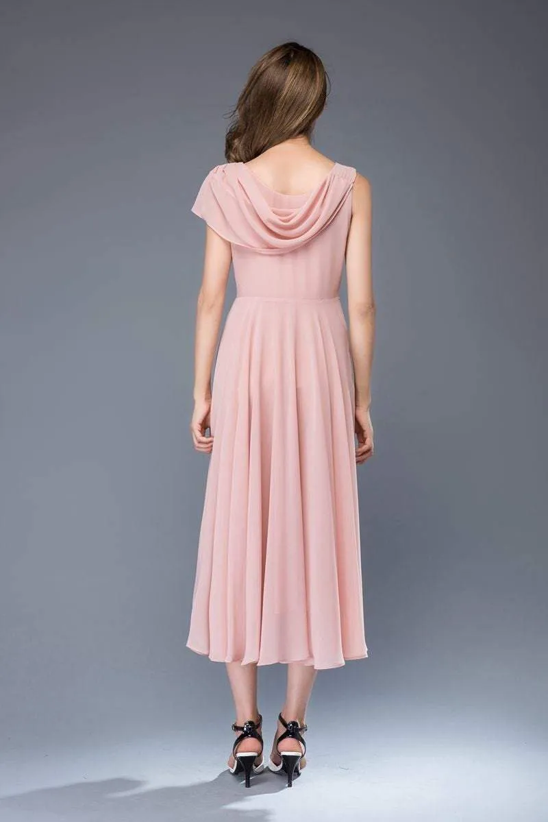 bridesmaid dress, chiffon dress, pink dress, midi dress, womens dresses, prom dress, fit and flare dress, wedding dress, evening dress C943