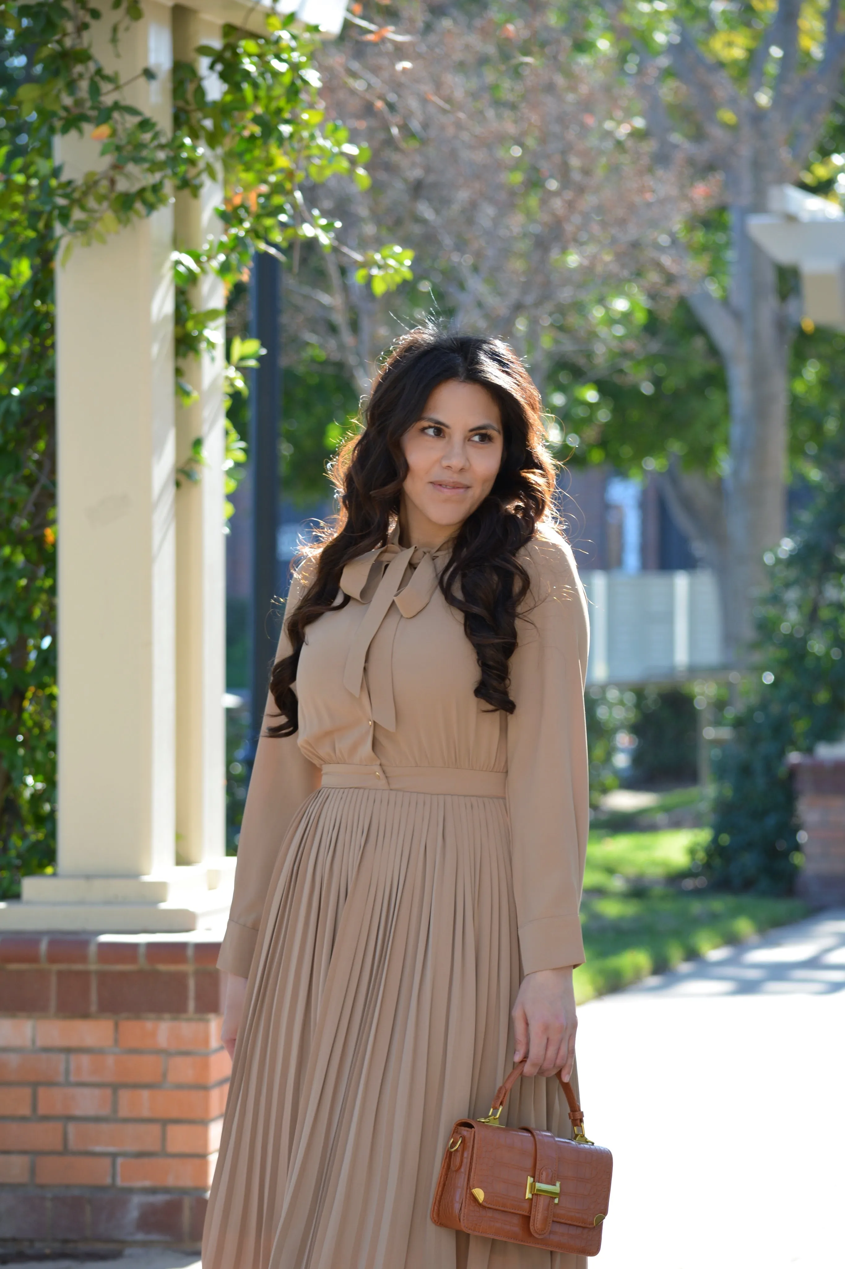 Britain Tan Pleated Dress