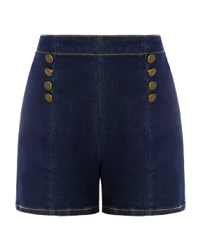 Buttons Decorated Jean Shorts High Waist Mid-Thigh Short Jeans