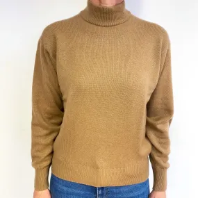 Camel Brown Cashmere Turtle Neck Jumper Medium