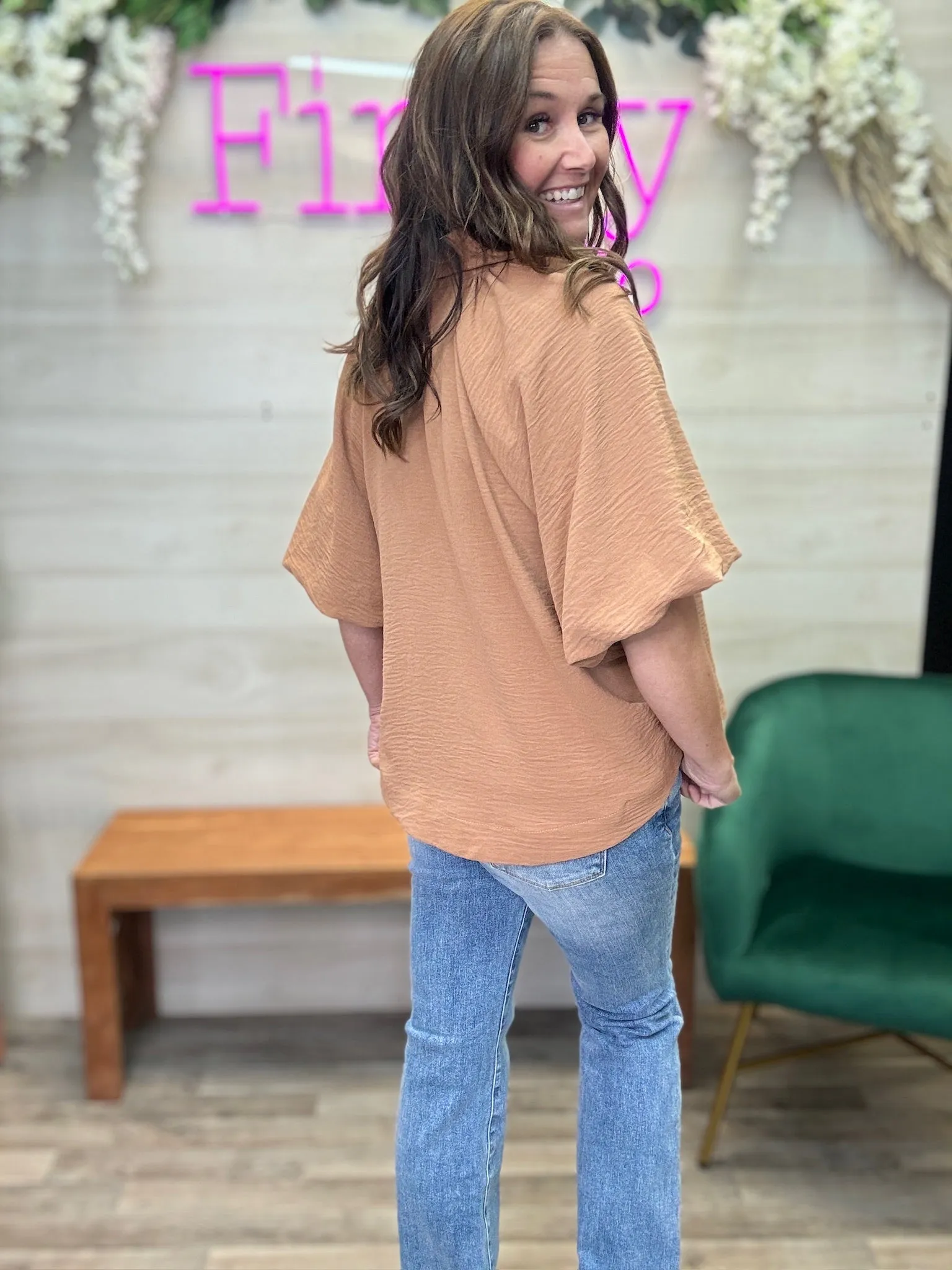 Caramel Bubble Sleeve Top