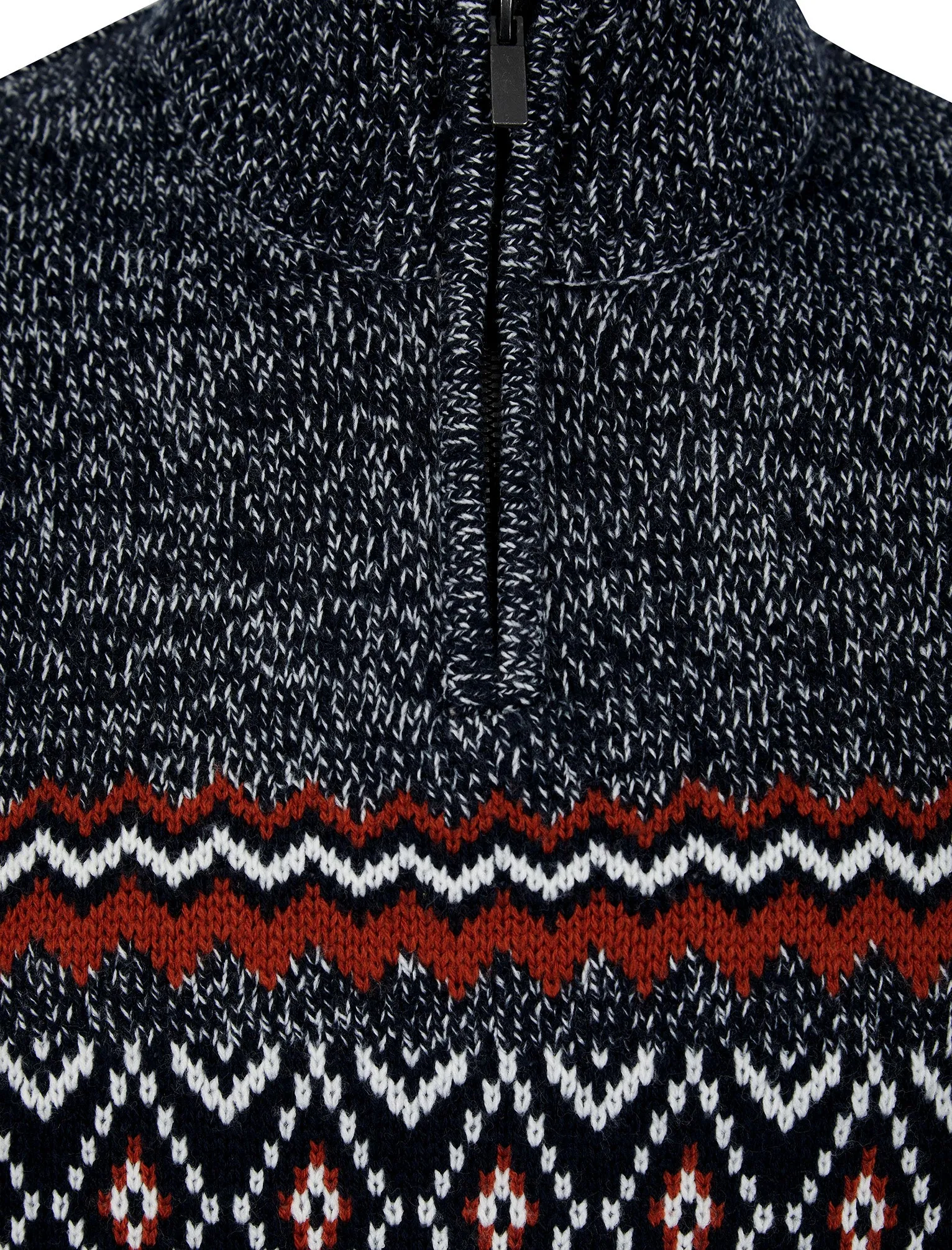 Casablanca Quarter Zip Fair Isle Knit Funnel Neck Jumper in Navy Twist - Tokyo Laundry