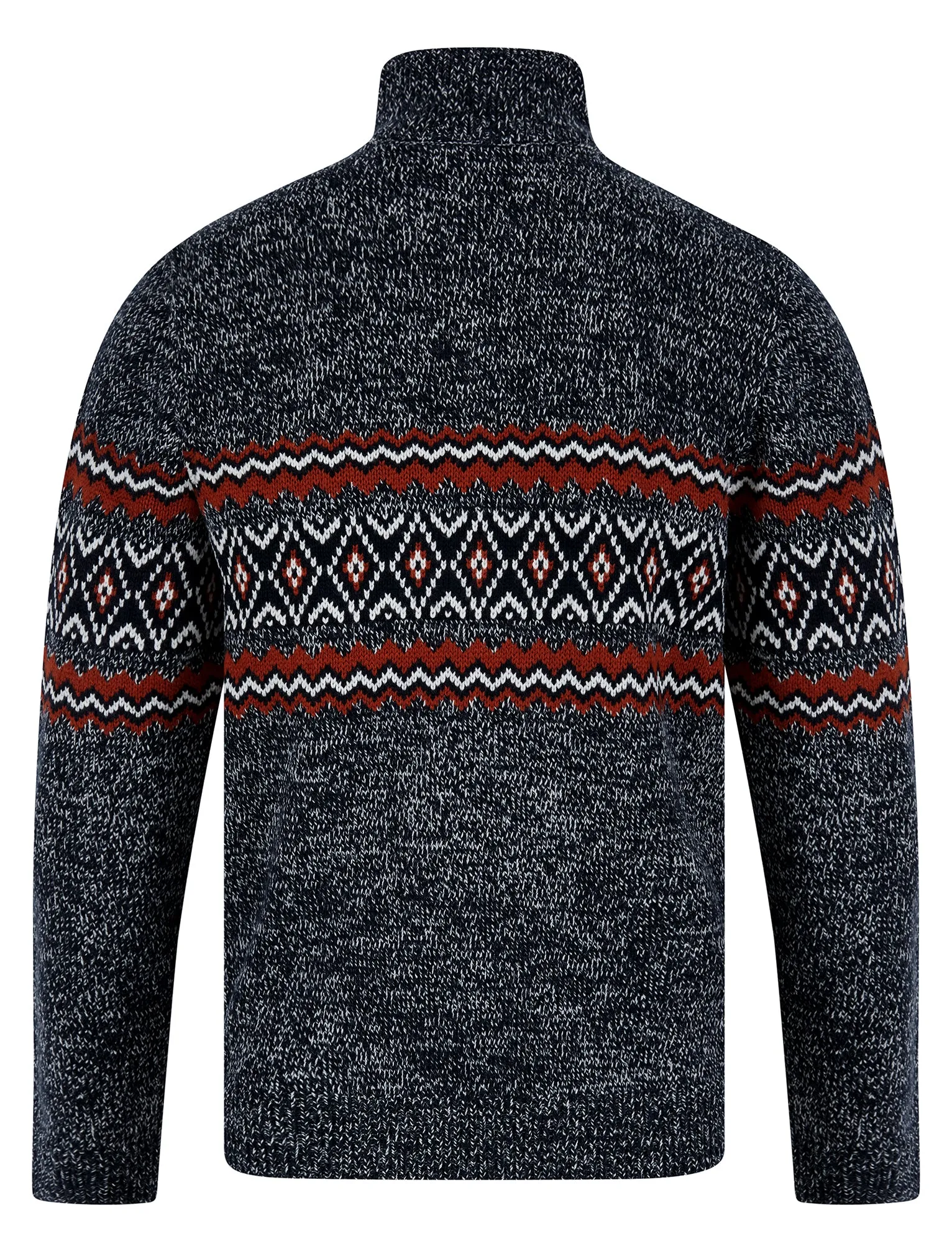 Casablanca Quarter Zip Fair Isle Knit Funnel Neck Jumper in Navy Twist - Tokyo Laundry