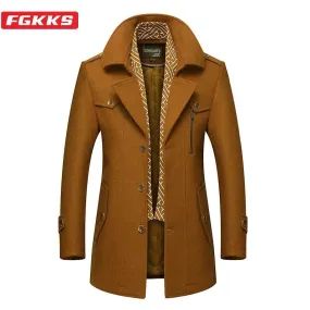 Casual Wool Blend Warm Outerwear Windbreaker for Men