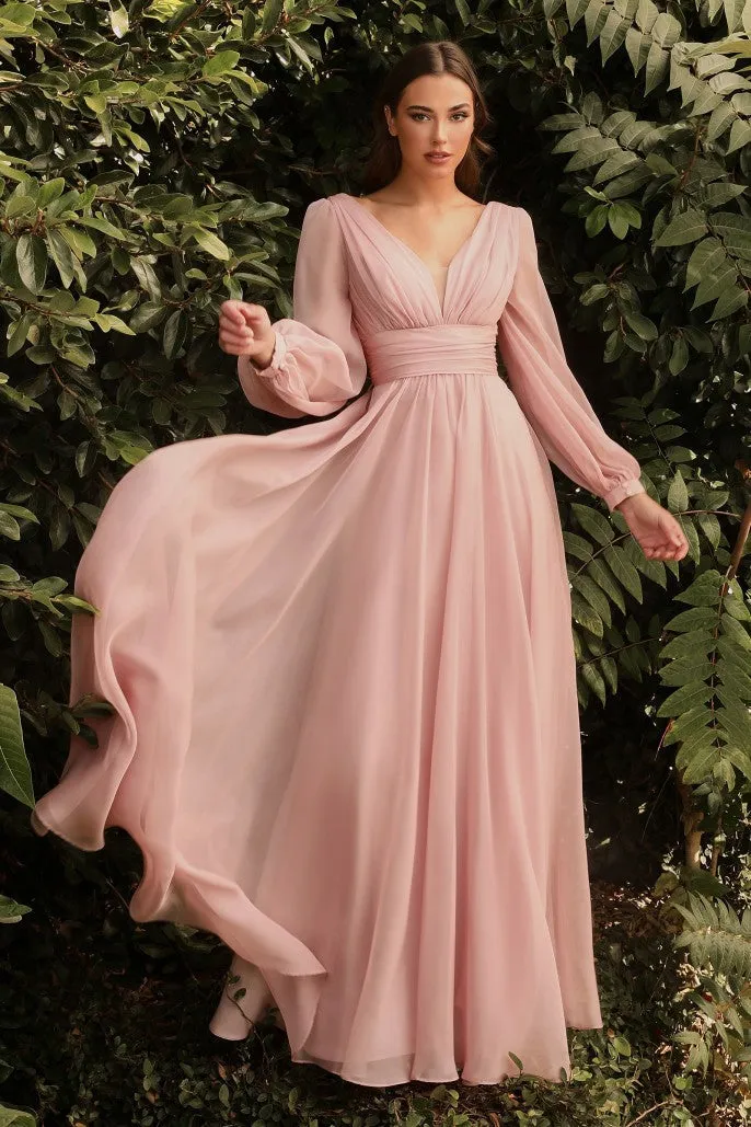 CD 0192 Size 14 Long A Line Chiffon Long Sleeve Mother Of Dress Wedding Guest Gown