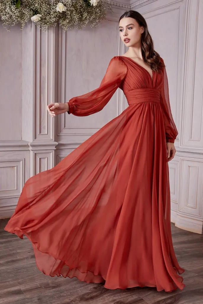 CD 0192 Size 14 Long A Line Chiffon Long Sleeve Mother Of Dress Wedding Guest Gown