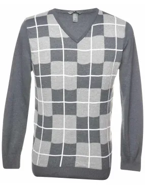 Checked Dark Grey Jumper - M