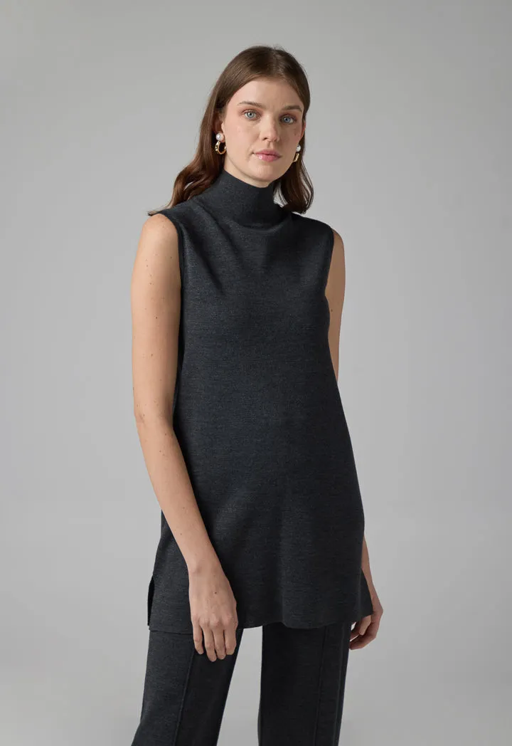 Choice Basic Sleeveless Knitted Top Anthracite