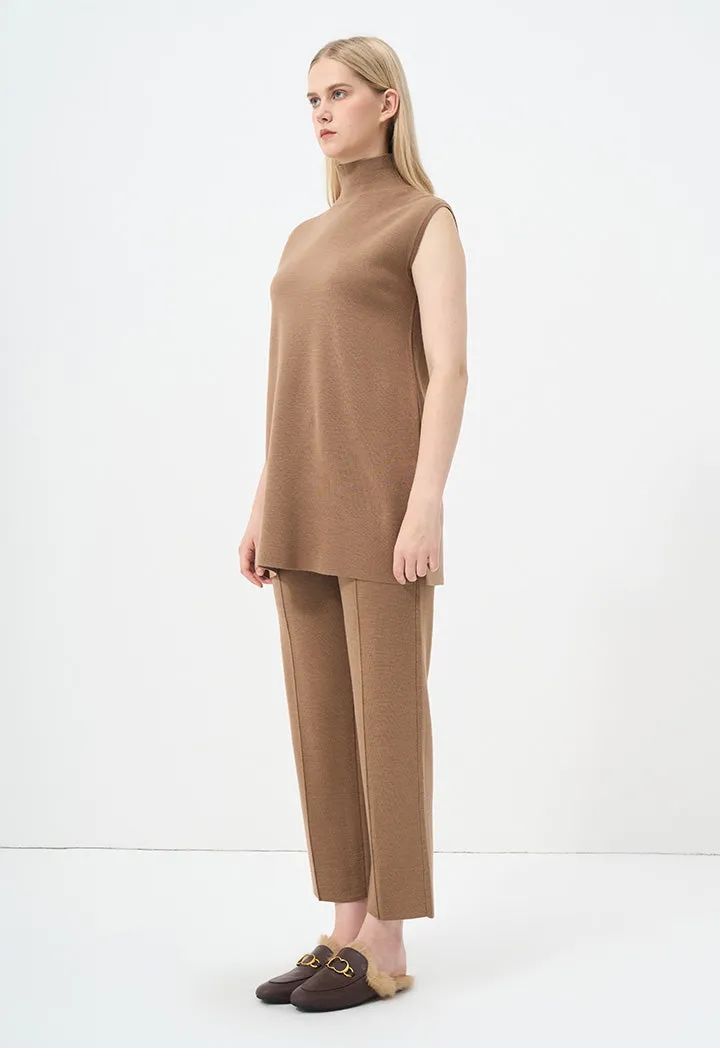 Choice Basic Sleeveless Knitted Top Camel