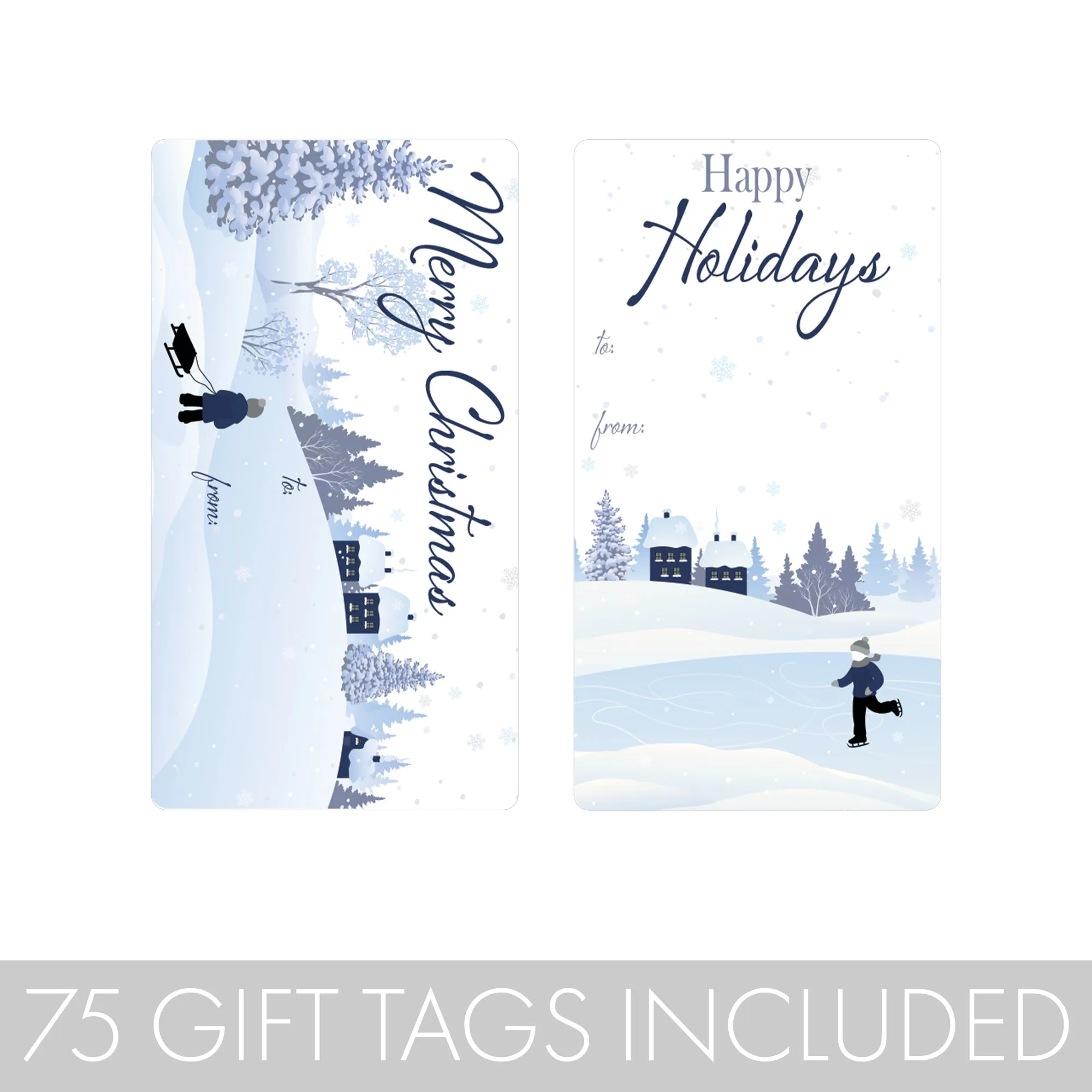 Christmas Gift Tag Stickers: Classic Winter Snow Cozy Snowy Winter Scene - 75 Stickers